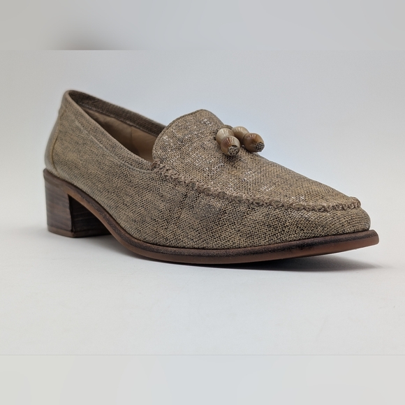 Stuart Weitzman Taube Woven Loafer Size 8.5 Wooden Beads Block Heel Square Toe - Picture 5 of 16